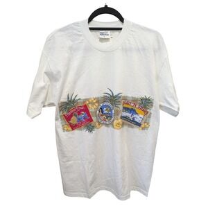 Vintage‎ Reyn Spooner Hawaiian Pineapple Graphic T-Shirt White Mens Medium USA
